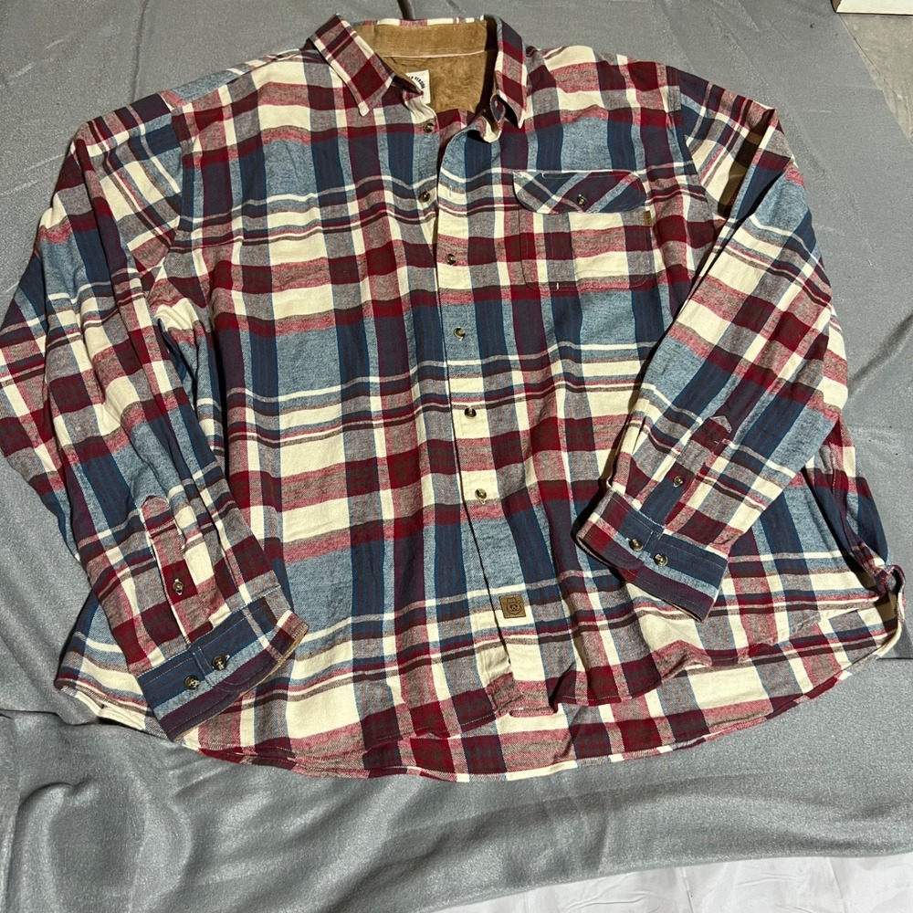 Dubinik Mens 4XL Flannel Shirt Plaid Long Sleeve Corduroy Trim Cotton Blue Red